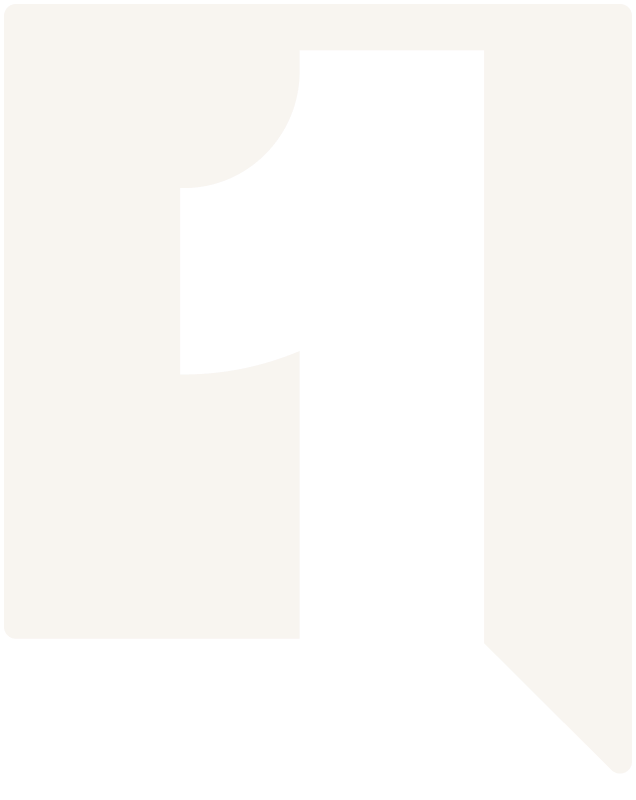 Large black numeral 1 on a light brown rounded-square badge with a white border edge.